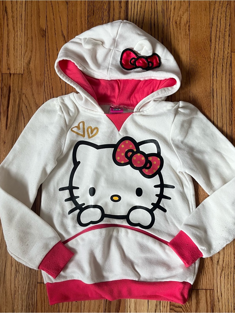 Hello Kitty White Hoodie with Pink Lining and Bow Accents Sz 10/12
